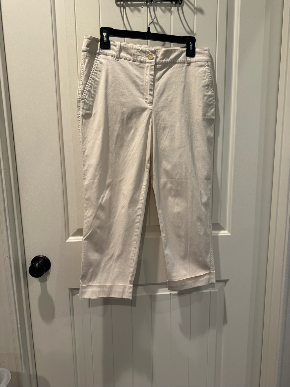 Talbots Heritage Petites Cream Mid-Rise Capri Pants Size 10P Cotton Spandex